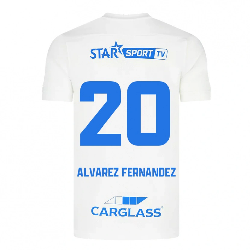 Danxen Barn Loïc Alvarez Fernandez #20 Hvit Blå Bortetrøye Drakt Trøye 2025/26 Skjorter T-Skjorte