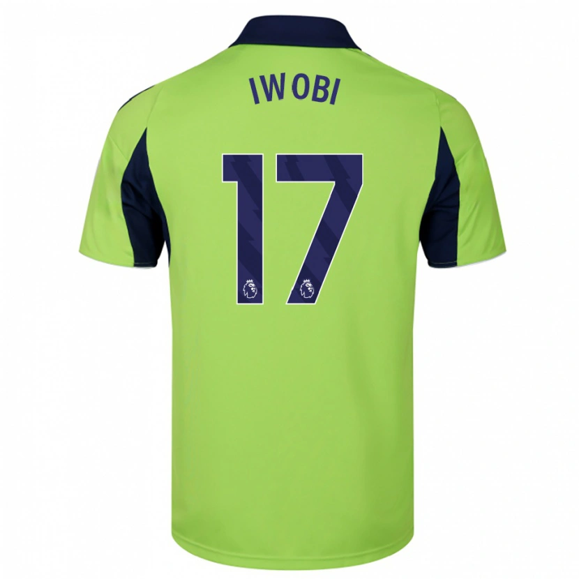 Danxen Barn Alex Iwobi #17 Grønn Marineblå Hvit Bortetrøye Drakt Trøye 2025/26 Skjorter T-Skjorte