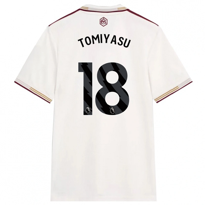 Danxen Barn Takehiro Tomiyasu #18 Off White Burgunder Tredje Sett Drakt Trøye 2025/26 Skjorter T-Skjorte