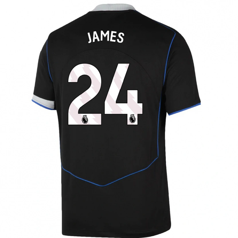 Danxen Barn Reece James #24 Svart Blå Sølv Tredje Sett Drakt Trøye 2025/26 Skjorter T-Skjorte