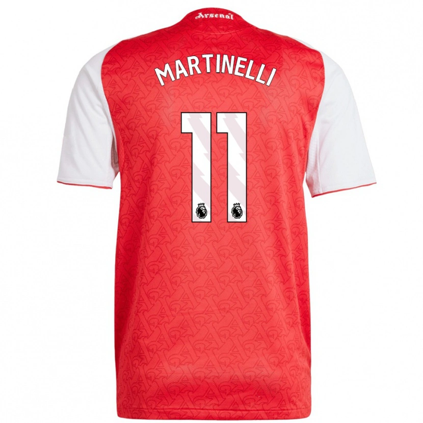 Danxen Mann Gabriel Martinelli #11 Rød Hvit Hjemmetrøye Drakt Trøye 2025/26 Skjorter T-Skjorte