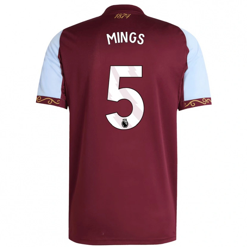 Danxen Mann Tyrone Mings #5 Burgunder Himmelsblå Hjemmetrøye Drakt Trøye 2025/26 Skjorter T-Skjorte