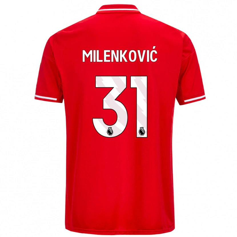 Danxen Mann Nikola Milenković #31 Rød Hvit Hjemmetrøye Drakt Trøye 2025/26 Skjorter T-Skjorte
