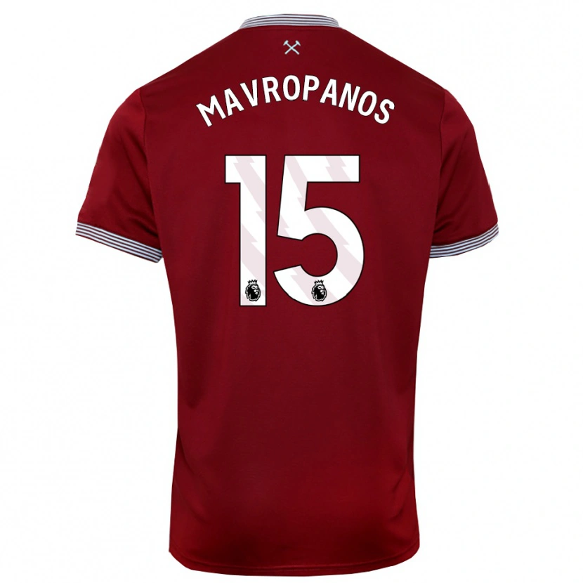 Danxen Mann Konstantinos Mavropanos #15 Burgunder Hvit Hjemmetrøye Drakt Trøye 2025/26 Skjorter T-Skjorte