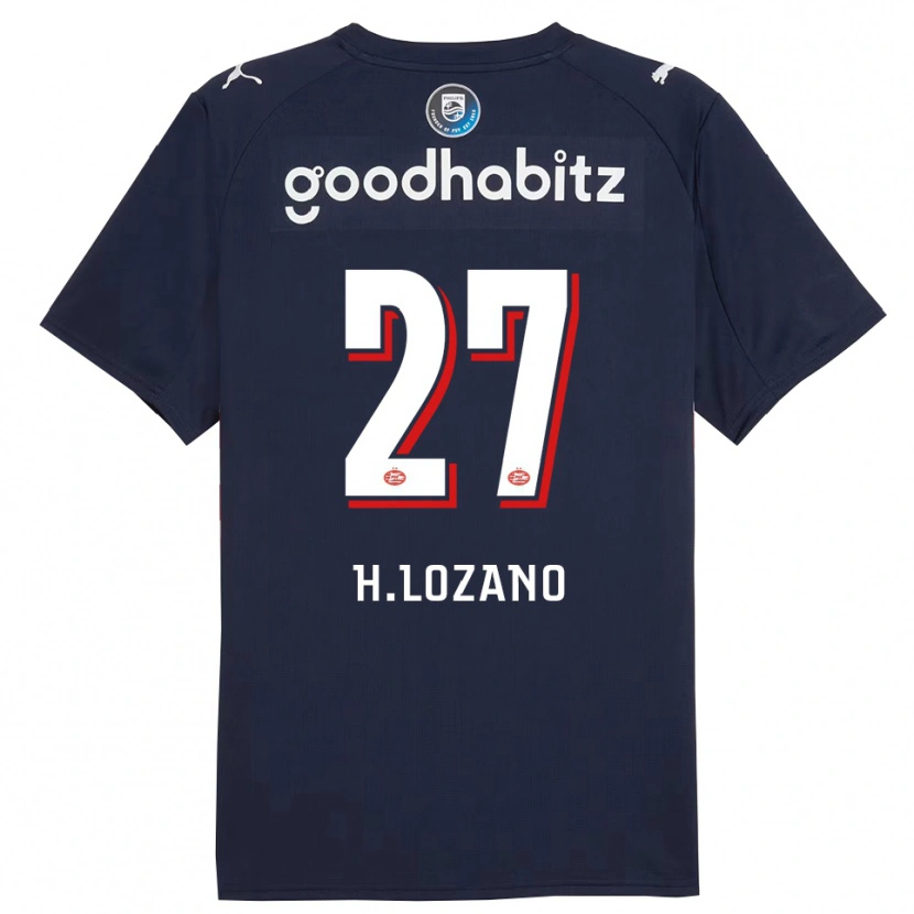 Danxen Mann Hirving Lozano #27 Marineblå Hvit Bortetrøye Drakt Trøye 2025/26 Skjorter T-Skjorte