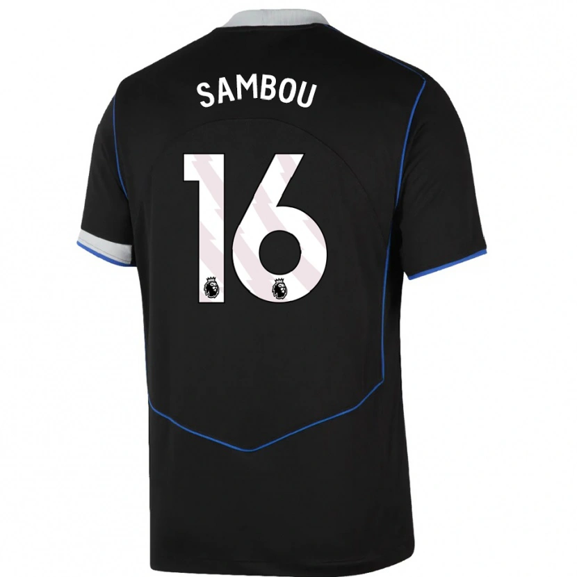 Danxen Mann Gabriel Sambou #16 Svart Blå Sølv Tredje Sett Drakt Trøye 2025/26 Skjorter T-Skjorte