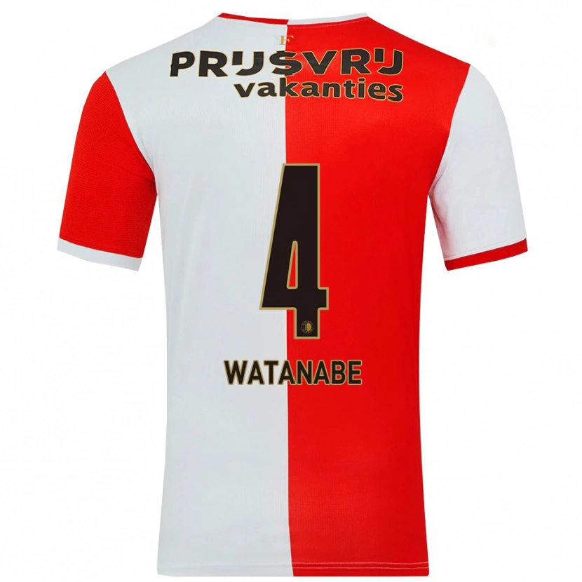 Danxen Dame Tsuyoshi Watanabe #4 Rød Hvit Hjemmetrøye Drakt Trøye 2025/26 Skjorter T-Skjorte
