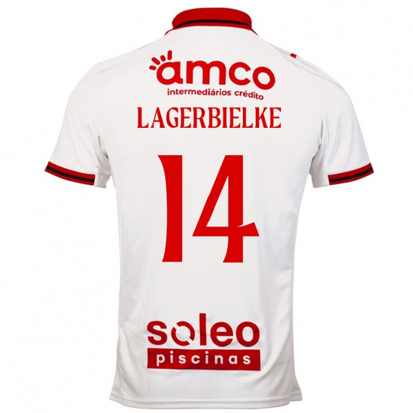Danxen Dame Gustaf Lagerbielke #14 Hvit Rød Bortetrøye Drakt Trøye 2025/26 Skjorter T-Skjorte