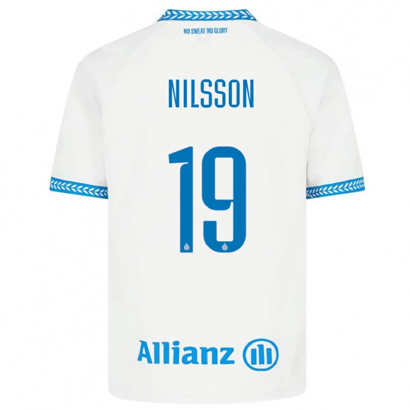 Danxen Dame Gustaf Nilsson #19 Blå Hvit Bortetrøye Drakt Trøye 2025/26 Skjorter T-Skjorte
