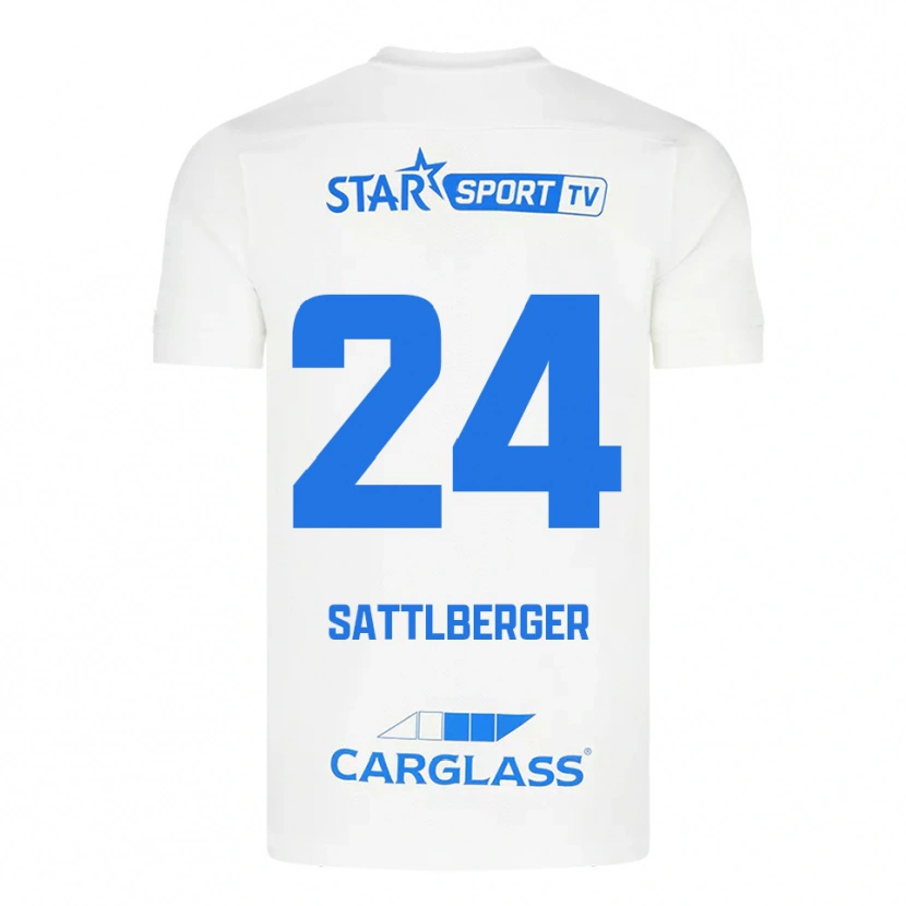 Danxen Dame Nikolas Sattlberger #24 Hvit Blå Bortetrøye Drakt Trøye 2025/26 Skjorter T-Skjorte
