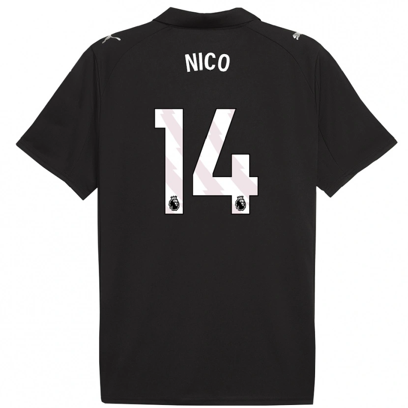 Danxen Dame Nico González #14 Svart Hvit Bortetrøye Drakt Trøye 2025/26 Skjorter T-Skjorte