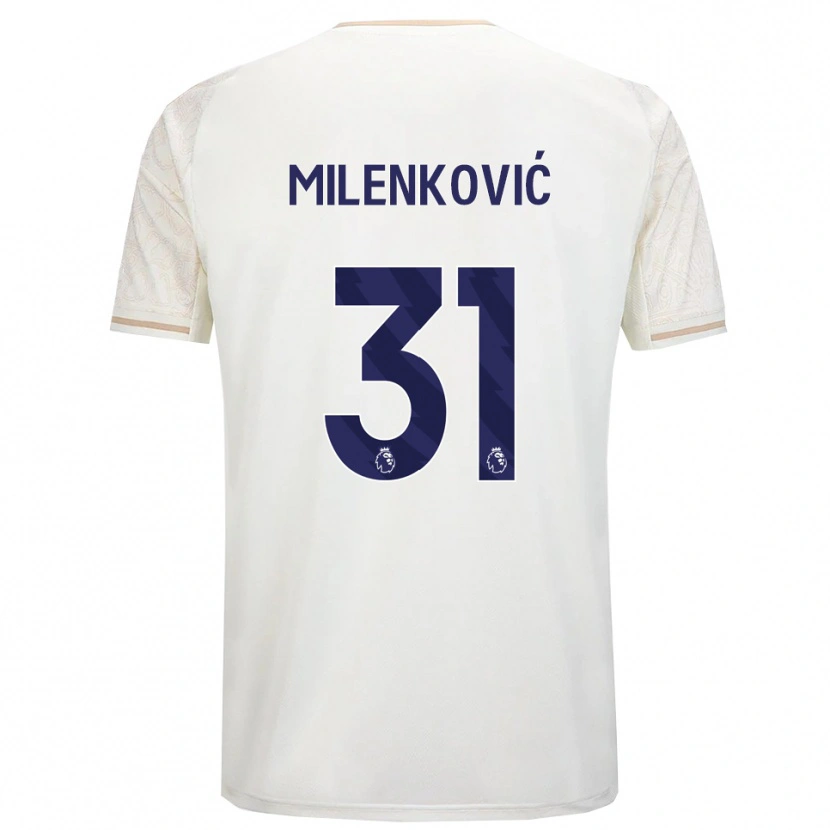 Danxen Dame Nikola Milenković #31 Off White Svart Bortetrøye Drakt Trøye 2025/26 Skjorter T-Skjorte