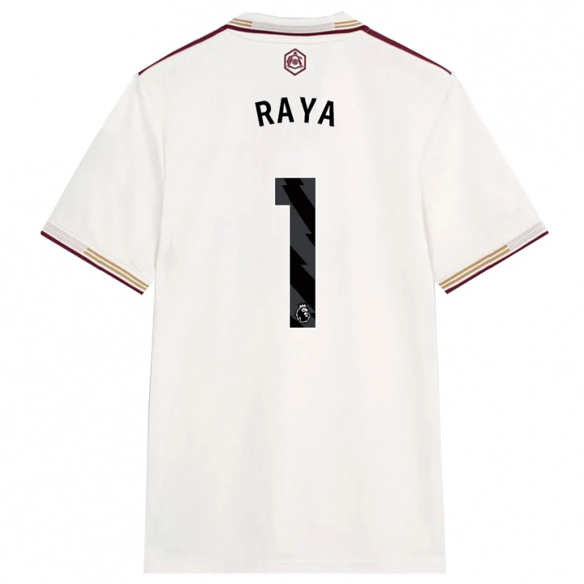 Danxen Dame David Raya #1 Off White Burgunder Tredje Sett Drakt Trøye 2025/26 Skjorter T-Skjorte