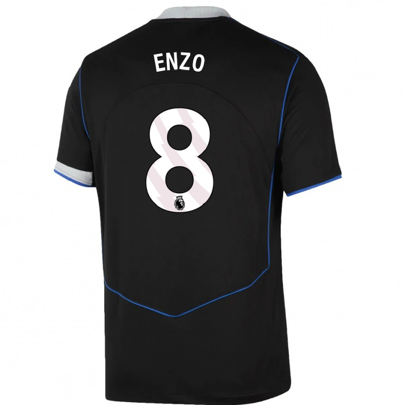 Danxen Dame Enzo Fernández #8 Svart Blå Sølv Tredje Sett Drakt Trøye 2025/26 Skjorter T-Skjorte