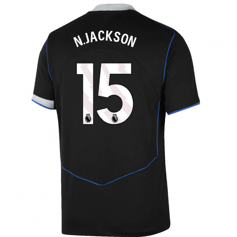 Danxen Dame Nicolas Jackson #15 Svart Blå Sølv Tredje Sett Drakt Trøye 2025/26 Skjorter T-Skjorte