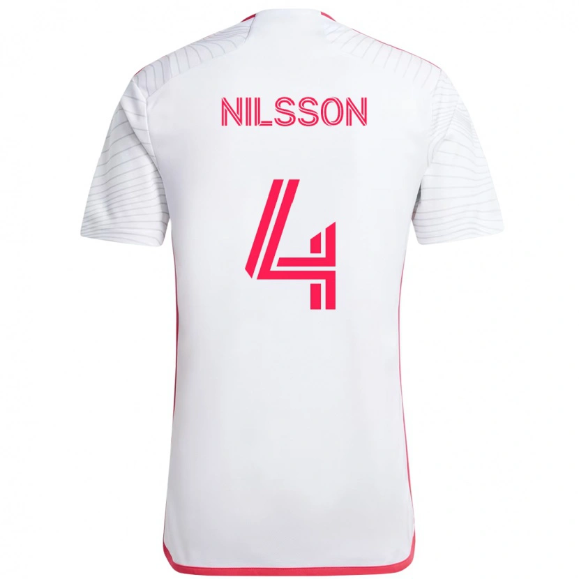 Danxen Barn Joakim Nilsson #4 Hvit Magenta Bortetrøye Drakt Trøye 2025/26 Skjorter T-Skjorte