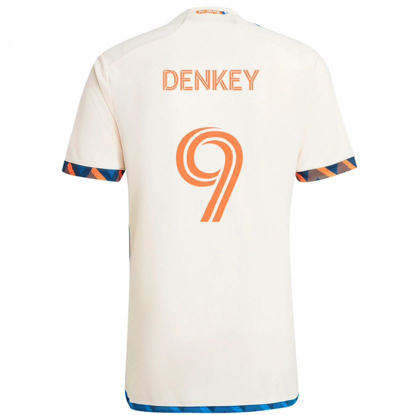 Danxen Barn Kévin Denkey #9 Hvit Blå Oransje Bortetrøye Drakt Trøye 2025/26 Skjorter T-Skjorte
