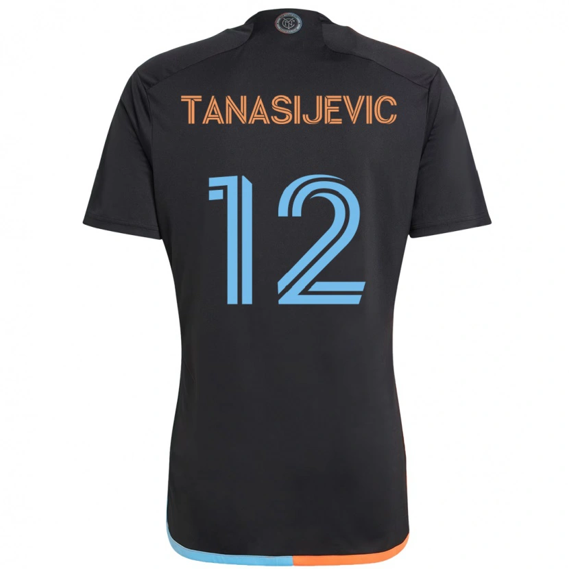Danxen Mann Strahinja Tanasijević #12 Svart Blå Oransje Bortetrøye Drakt Trøye 2025/26 Skjorter T-Skjorte