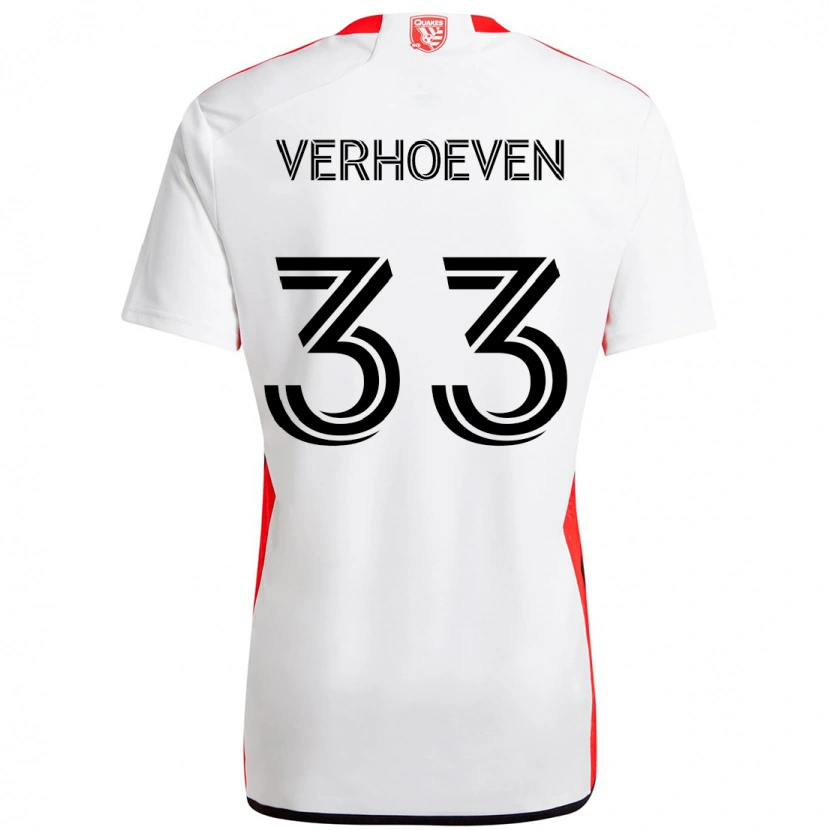 Danxen Mann Oscar Verhoeven #33 Hvit Rød Bortetrøye Drakt Trøye 2025/26 Skjorter T-Skjorte