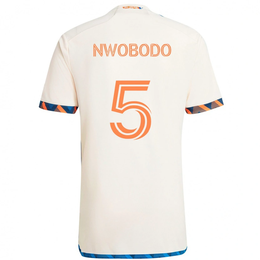 Danxen Mann Obinna Nwobodo #5 Hvit Blå Oransje Bortetrøye Drakt Trøye 2025/26 Skjorter T-Skjorte
