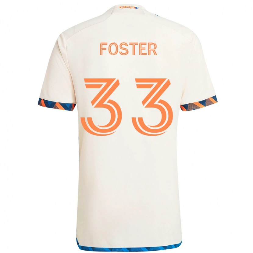Danxen Mann Isaiah Foster #33 Hvit Blå Oransje Bortetrøye Drakt Trøye 2025/26 Skjorter T-Skjorte