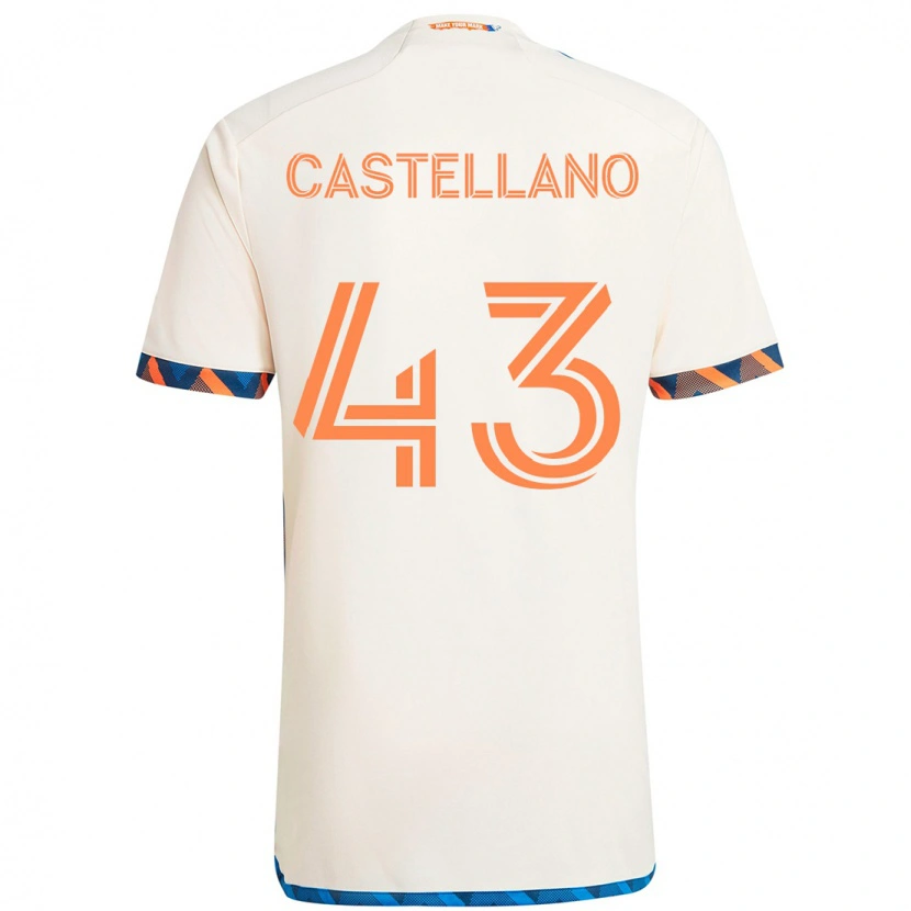 Danxen Mann Jesús Castellano #43 Hvit Blå Oransje Bortetrøye Drakt Trøye 2025/26 Skjorter T-Skjorte