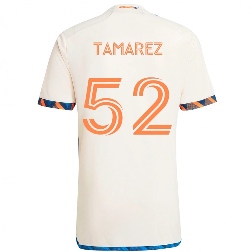 Danxen Mann Lucas Tamarez #52 Hvit Blå Oransje Bortetrøye Drakt Trøye 2025/26 Skjorter T-Skjorte