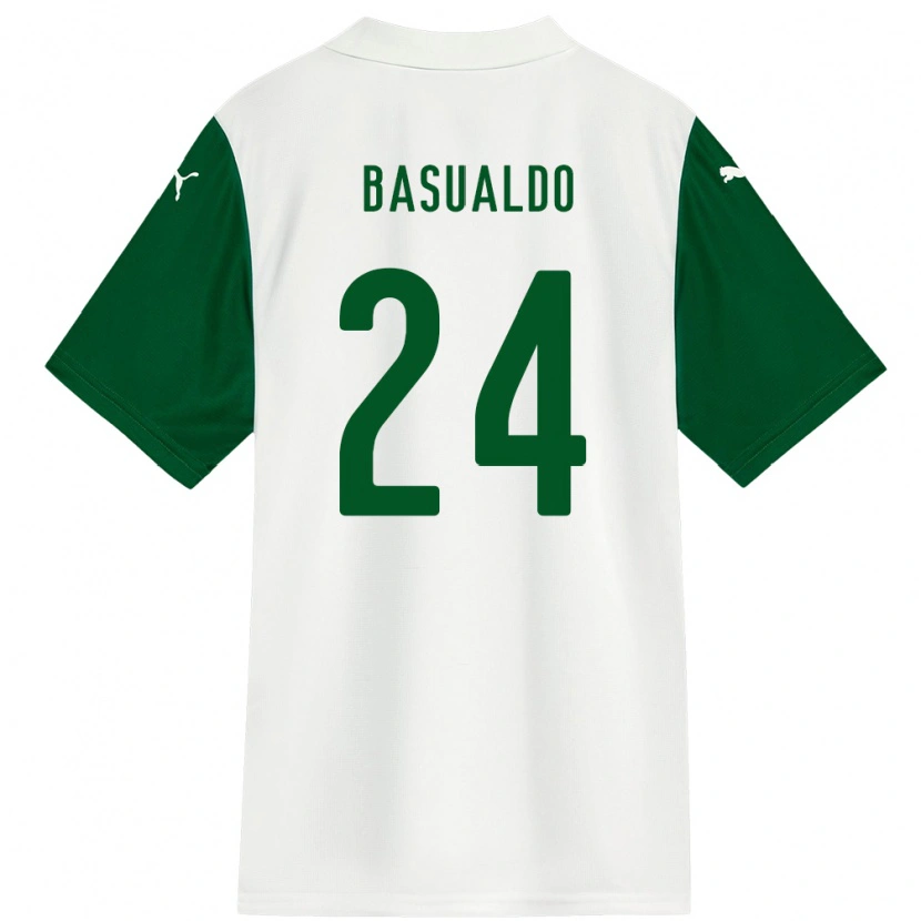 Danxen Mann Luis Basualdo #24 Hvit Grønn Bortetrøye Drakt Trøye 2025/26 Skjorter T-Skjorte