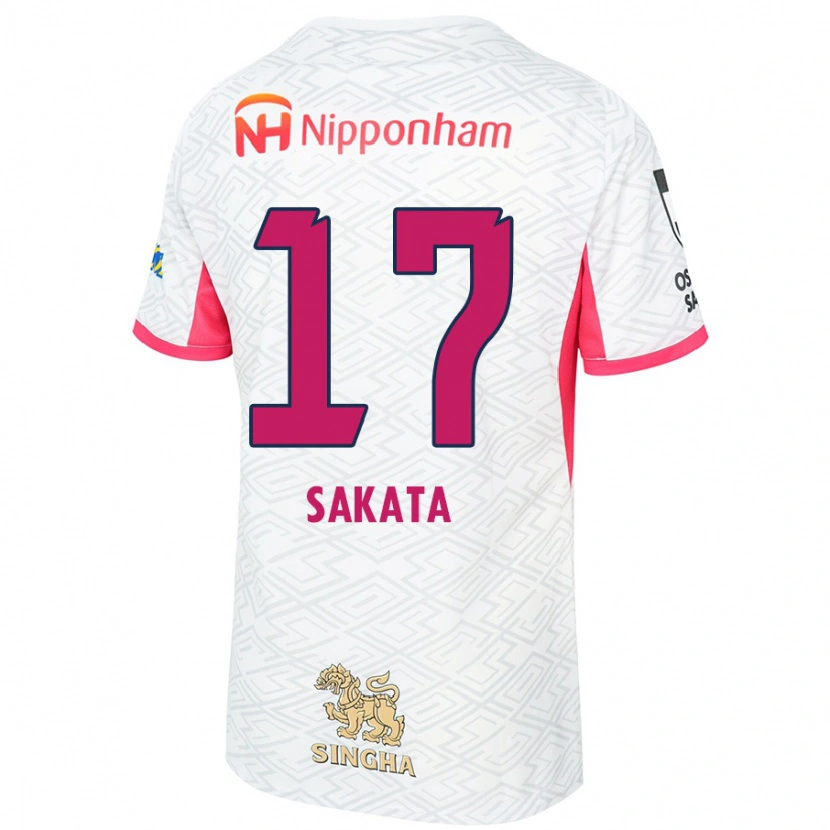 Danxen Mann Reiya Sakata #17 Hvit Sakura Rosa Bortetrøye Drakt Trøye 2025/26 Skjorter T-Skjorte