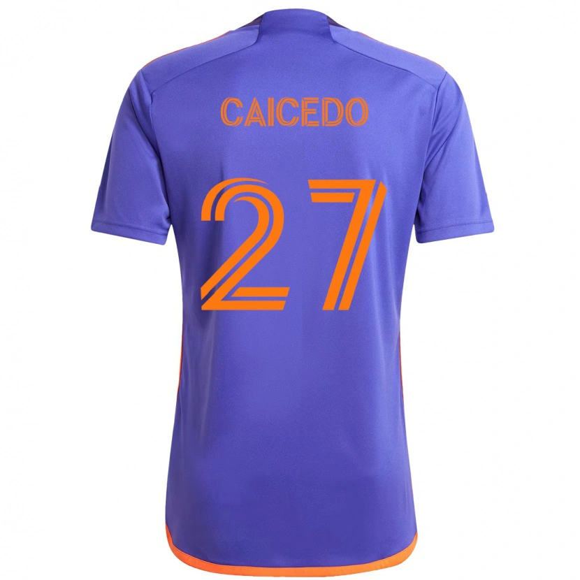 Danxen Dame Luis Caicedo #27 Lilla Oransje Bortetrøye Drakt Trøye 2025/26 Skjorter T-Skjorte