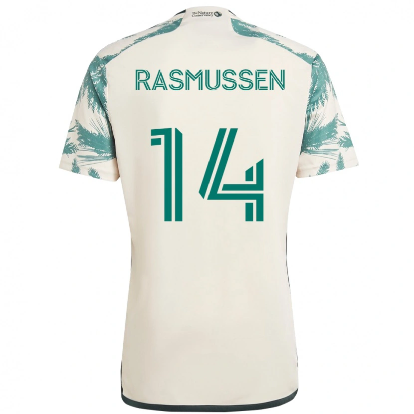 Danxen Dame Justin Rasmussen #14 Beige Grønn Bortetrøye Drakt Trøye 2025/26 Skjorter T-Skjorte
