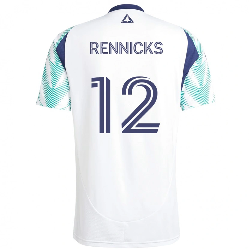 Danxen Dame Justin Rennicks #12 Hvit Blå Bortetrøye Drakt Trøye 2025/26 Skjorter T-Skjorte