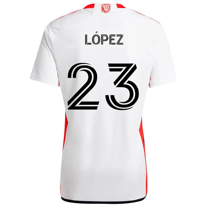 Danxen Dame Hernán López #23 Hvit Rød Bortetrøye Drakt Trøye 2025/26 Skjorter T-Skjorte