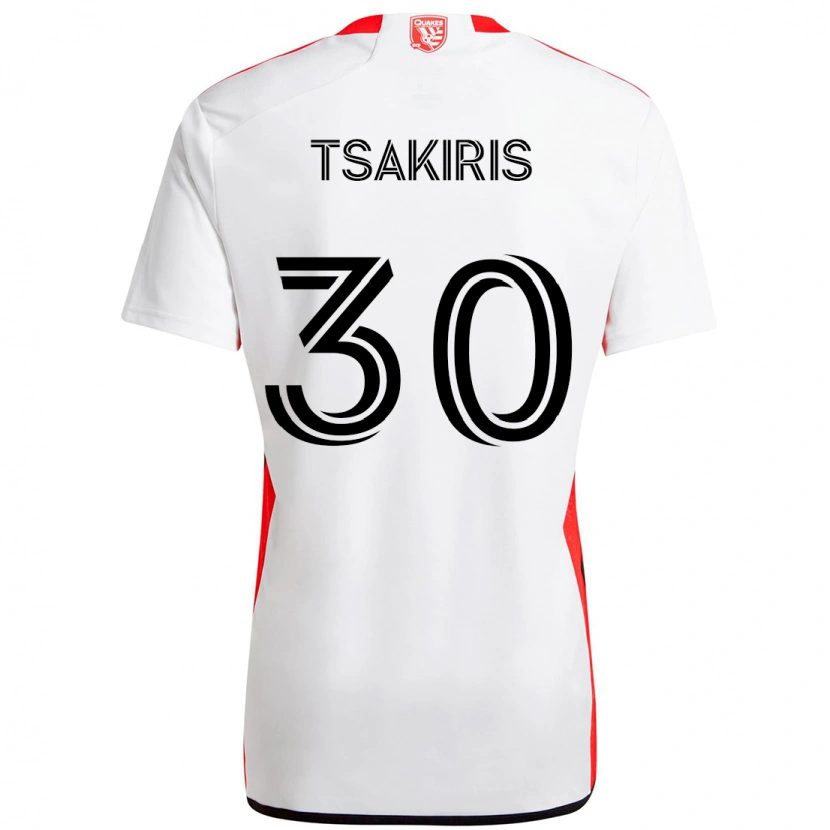 Danxen Dame Niko Tsakiris #30 Hvit Rød Bortetrøye Drakt Trøye 2025/26 Skjorter T-Skjorte