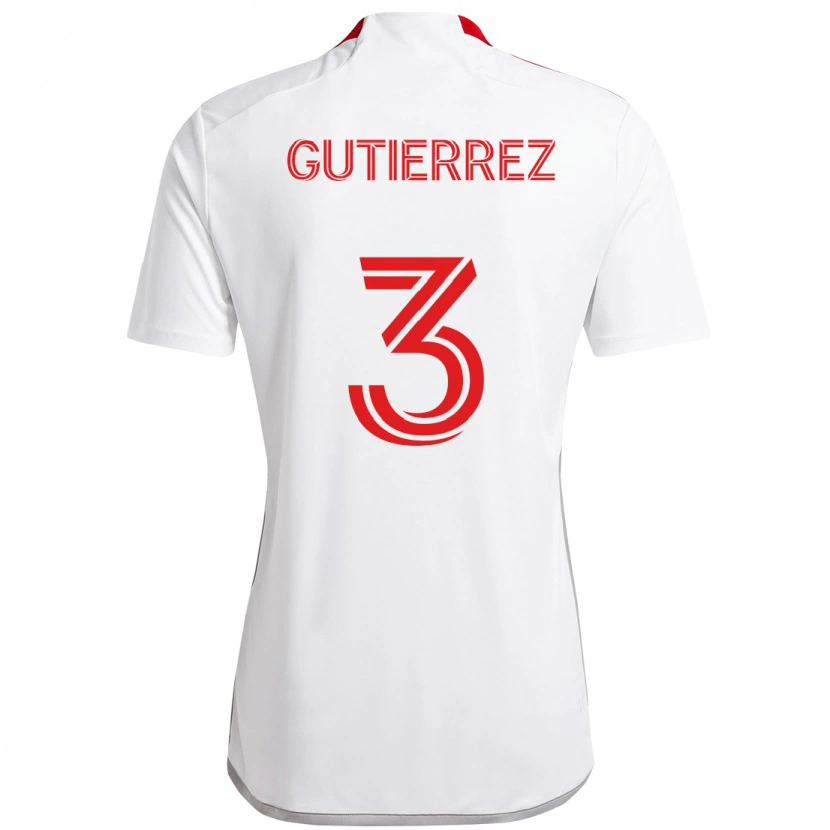 Danxen Dame Cristián Gutiérrez #3 Hvit Rød Bortetrøye Drakt Trøye 2025/26 Skjorter T-Skjorte
