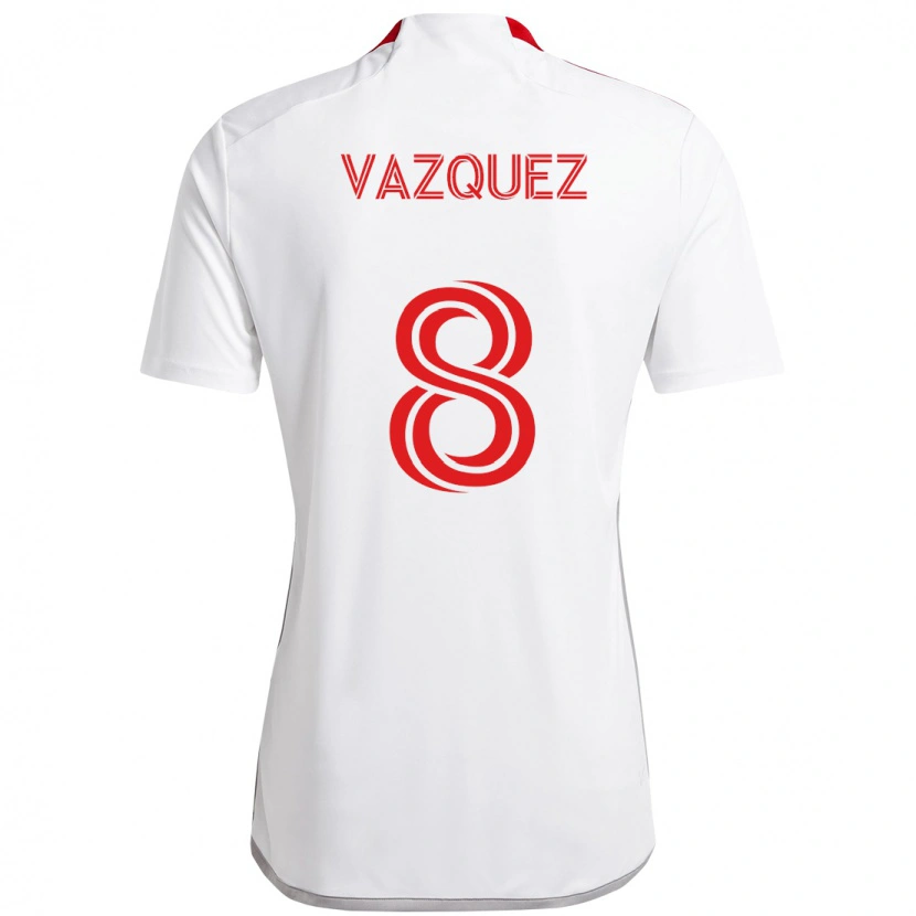 Danxen Dame Víctor Vázquez #8 Hvit Rød Bortetrøye Drakt Trøye 2025/26 Skjorter T-Skjorte