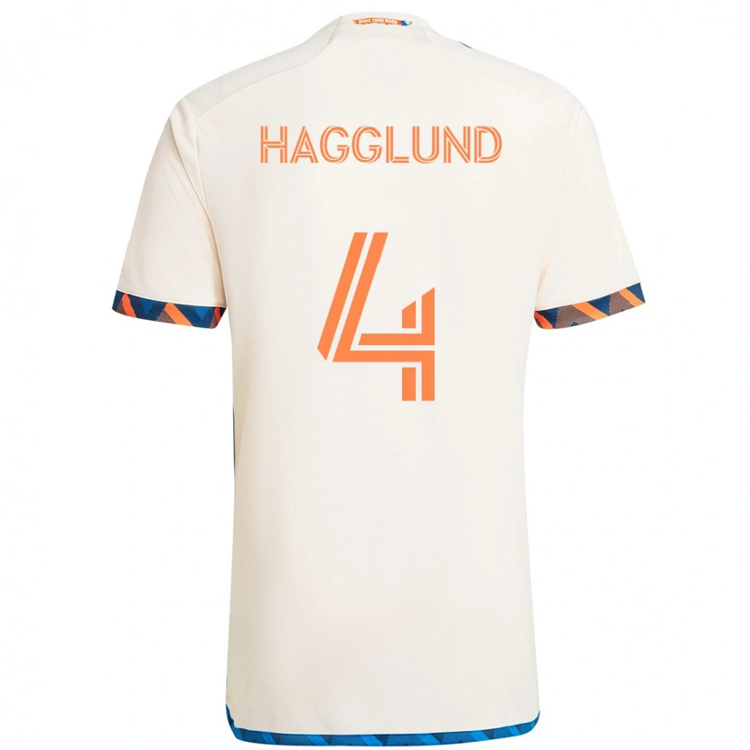 Danxen Dame Nick Hagglund #4 Hvit Blå Oransje Bortetrøye Drakt Trøye 2025/26 Skjorter T-Skjorte