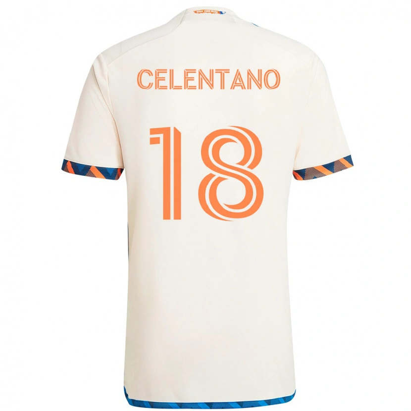 Danxen Dame Roman Celentano #18 Hvit Blå Oransje Bortetrøye Drakt Trøye 2025/26 Skjorter T-Skjorte