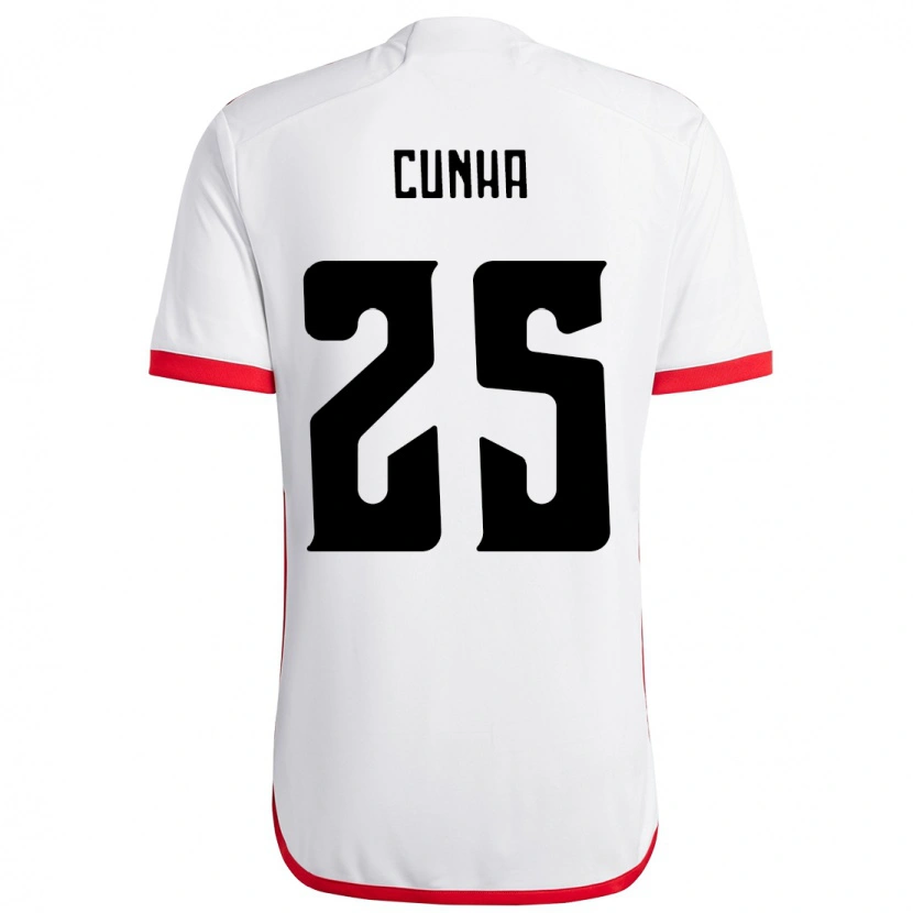 Danxen Dame Matheus Cunha #25 Hvit Rød Bortetrøye Drakt Trøye 2025/26 Skjorter T-Skjorte
