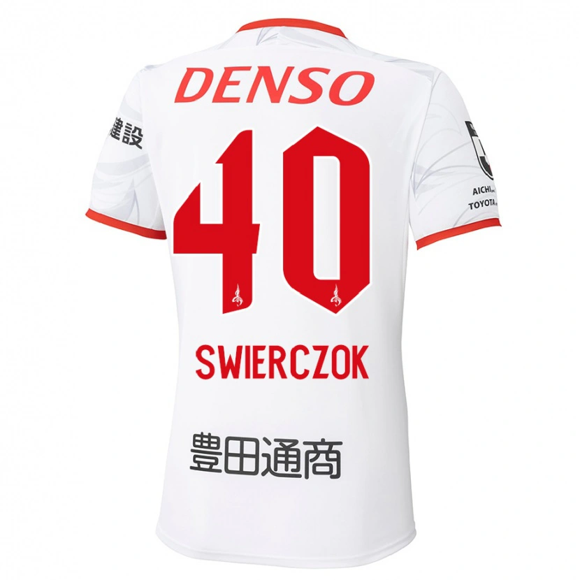 Danxen Dame Jakub Swierczok #40 Hvit Rød Bortetrøye Drakt Trøye 2025/26 Skjorter T-Skjorte