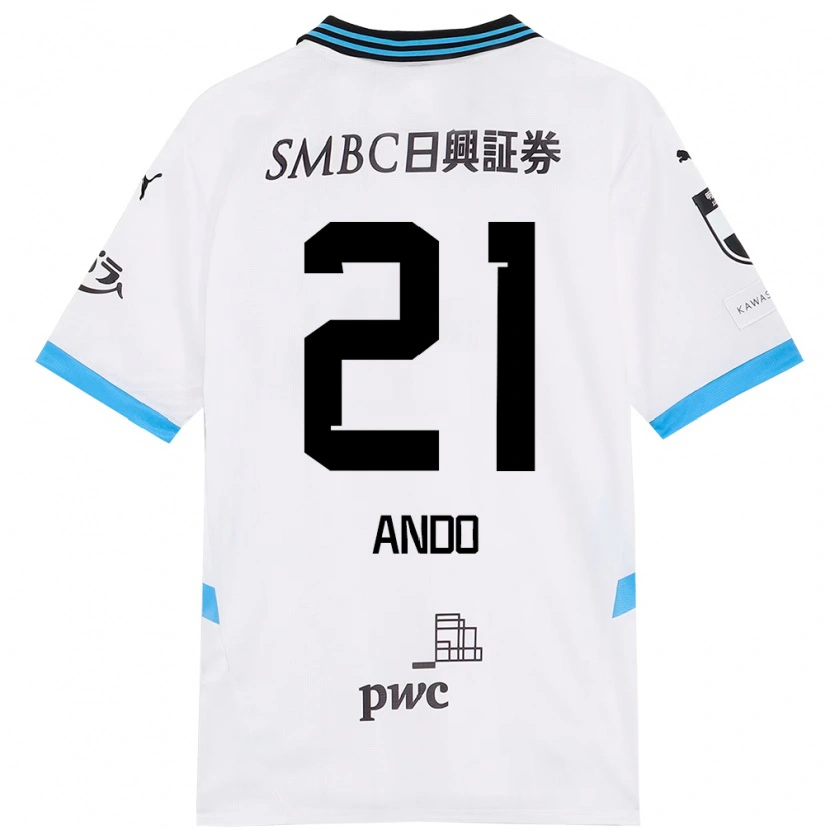 Danxen Dame Shunsuke Ando #21 Hvit Himmelsblå Bortetrøye Drakt Trøye 2025/26 Skjorter T-Skjorte
