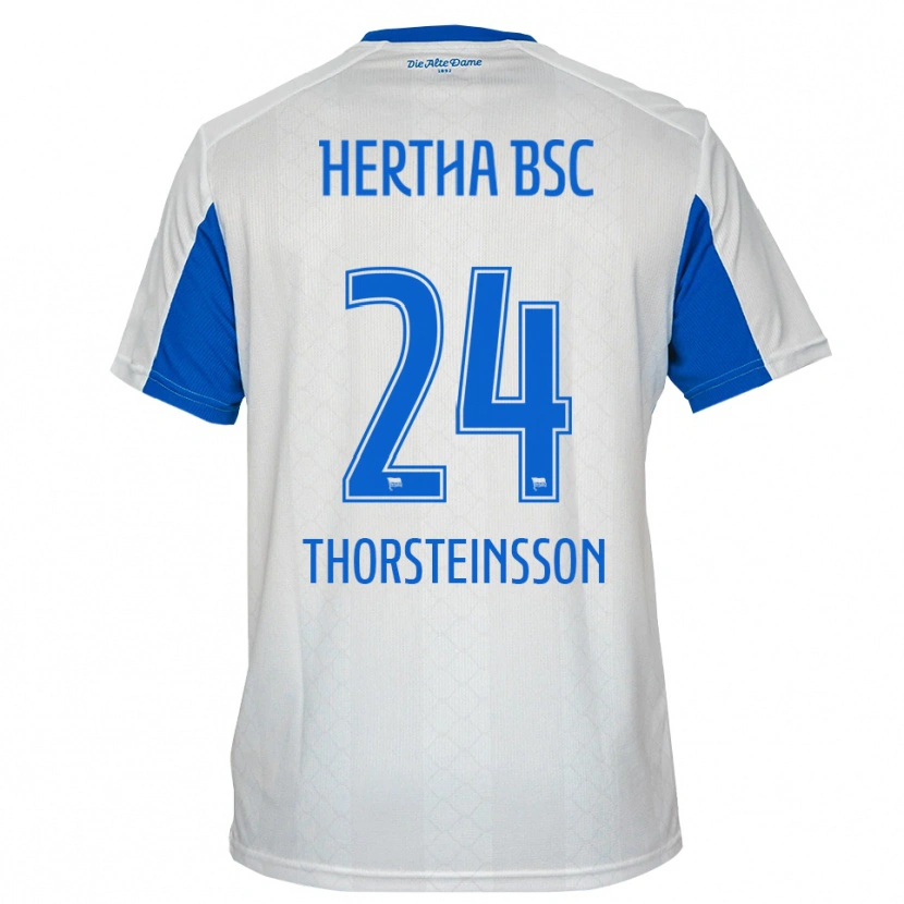 Danxen Dame Jón Dagur Thorsteinsson #24 Hvit Blå Bortetrøye Drakt Trøye 2025/26 Skjorter T-Skjorte