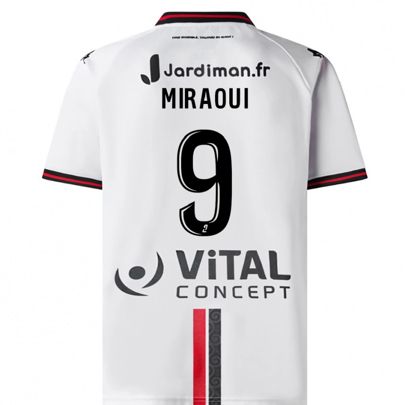 Danxen Mann Ilias Miraoui #9 Hvit Rød Bortetrøye Drakt Trøye 2025/26 Skjorter T-Skjorte