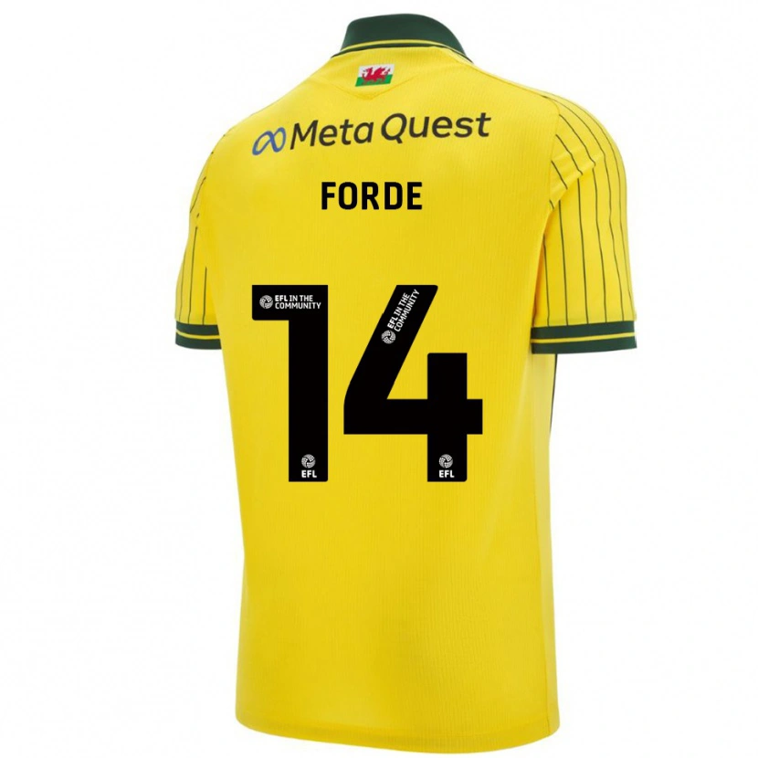 Danxen Dame Anthony Forde #14 Gul Grønn Bortetrøye Drakt Trøye 2025/26 Skjorter T-Skjorte