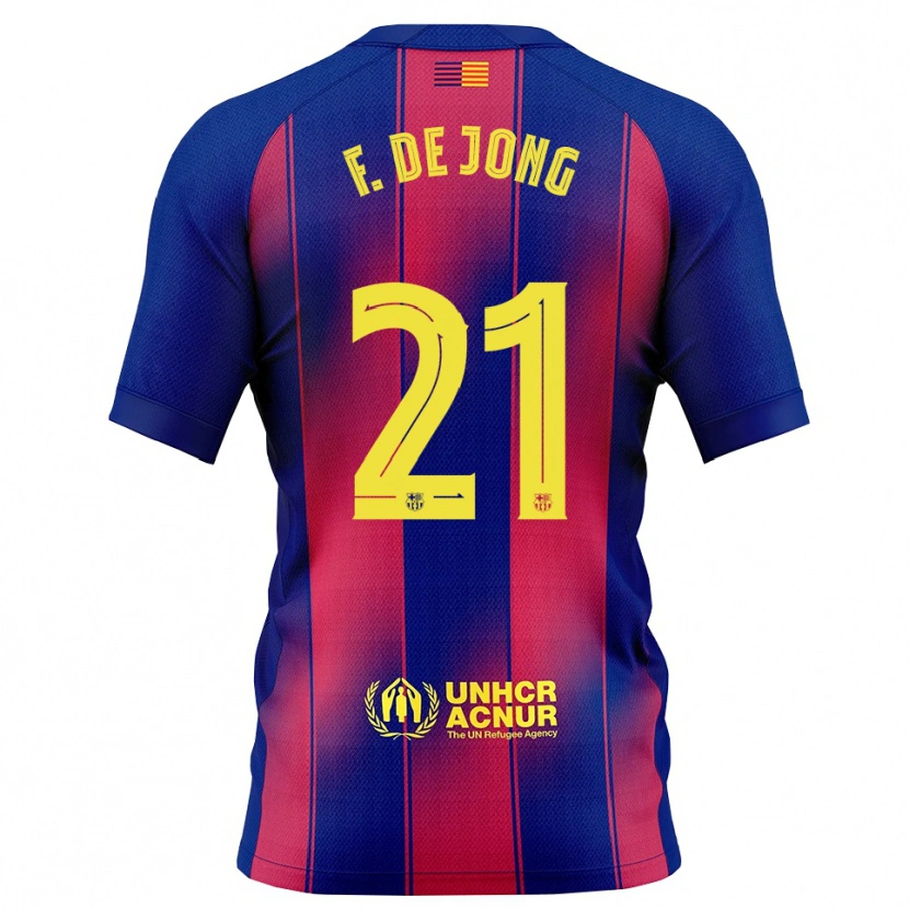 Danxen Barn Frenkie De Jong #21 Blå Rød Hjemmetrøye Drakt Trøye 2025/26 Skjorter T-Skjorte
