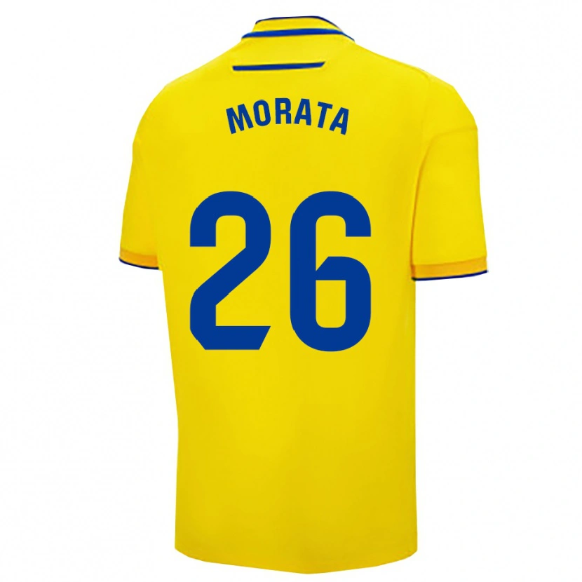 Danxen Barn Álex Morata #26 Gul Marineblå Hjemmetrøye Drakt Trøye 2025/26 Skjorter T-Skjorte