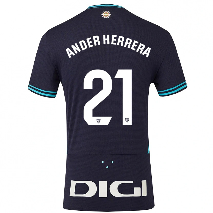 Danxen Barn Ander Herrera #21 Marineblå Lyseblå Bortetrøye Drakt Trøye 2025/26 Skjorter T-Skjorte
