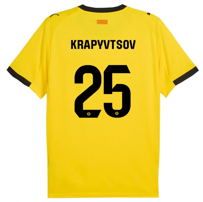 Danxen Barn Vladyslav Krapyvtsov #25 Gul Svart Bortetrøye Drakt Trøye 2025/26 Skjorter T-Skjorte