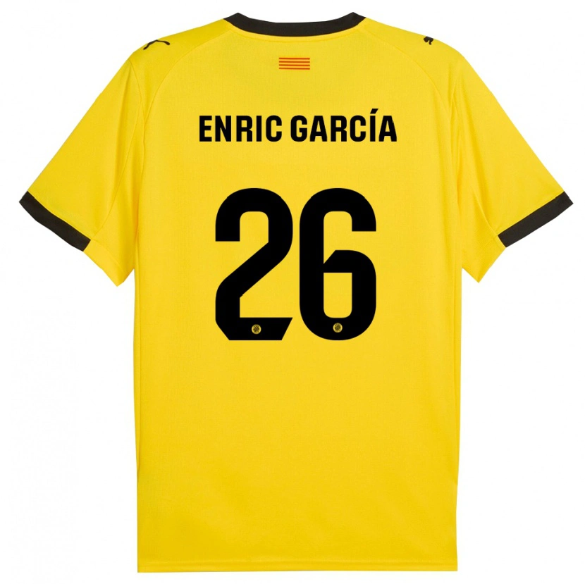 Danxen Barn Enric García #26 Gul Svart Bortetrøye Drakt Trøye 2025/26 Skjorter T-Skjorte
