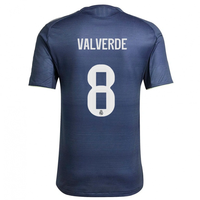 Danxen Barn Federico Valverde #8 Marineblå Sølv Bortetrøye Drakt Trøye 2025/26 Skjorter T-Skjorte